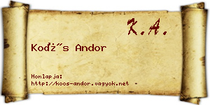 Koós Andor névjegykártya